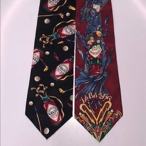 Lot of 2 Men’s Silk Neck Ties - Tabasco Hot Pepper Sauce Golf & Log Flume Ride